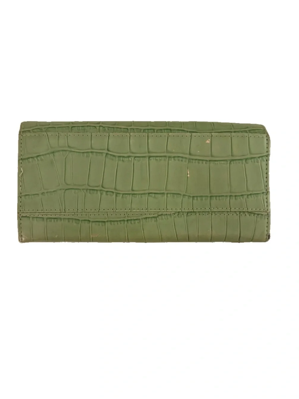Green Croc-Embossed Leather Long Wallet